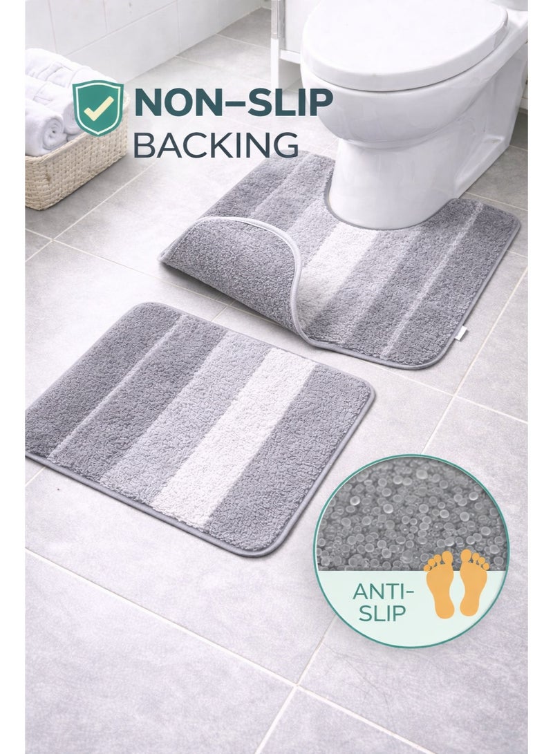 EBREEZZ 2-Piece Luxury Gradient Bathroom Mat Set – U-Shape Toilet Rug & Rectangular Floor Mat – Ultra Soft & Absorbent - Image 3